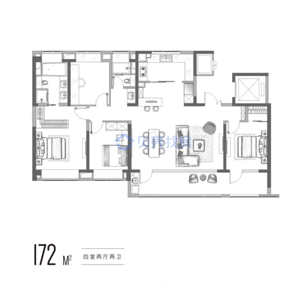 居室：4室2厅2卫 建面：172m²