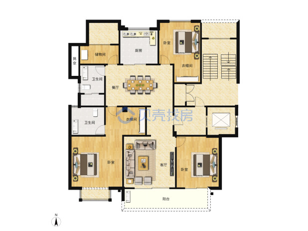 居室：3室2厅2卫 建面：128m²