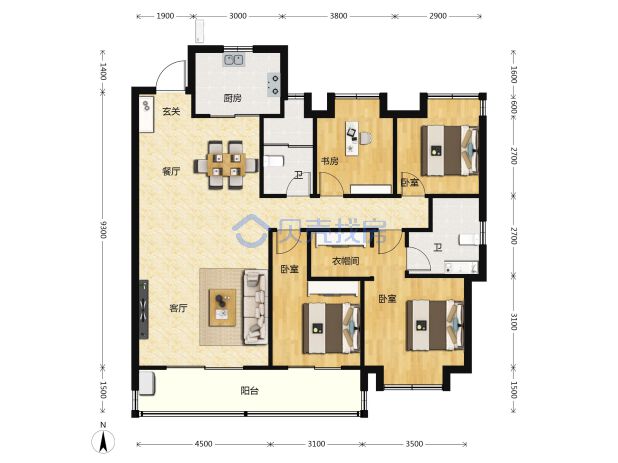 居室：4室2厅2卫 建面：140m²