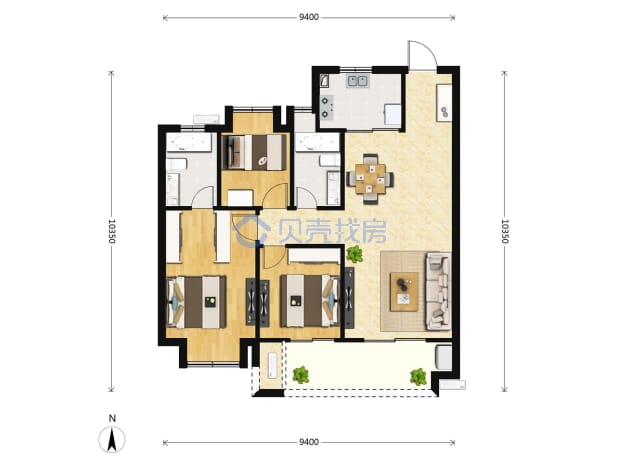 居室：3室2厅2卫 建面：96m²