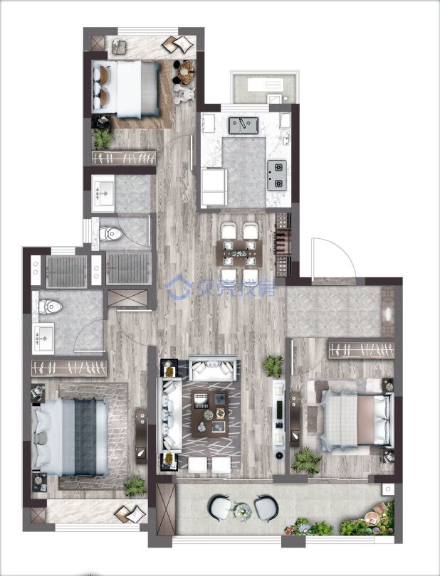 居室：3室2厅2卫 建面：98m²