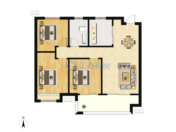 居室：3室2厅1卫 建面：89m²