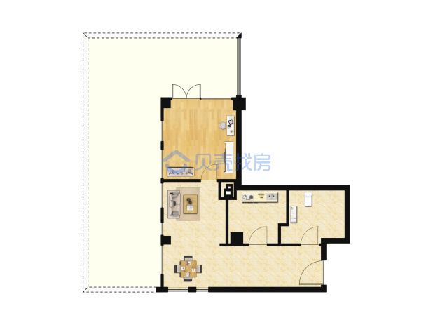 居室：1室2厅1卫 建面：57m²