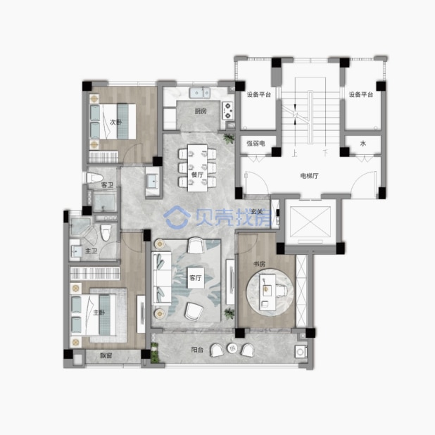 居室：3室2厅2卫 建面：115m²