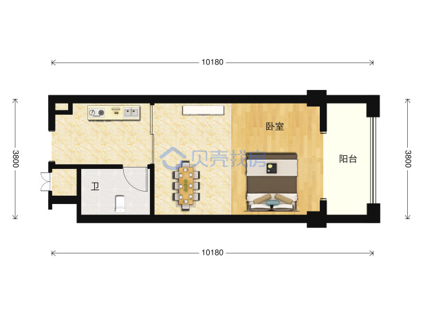 居室：1室1厅1卫 建面：38m²