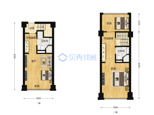 居室：3室1厅2卫 建面：45m²