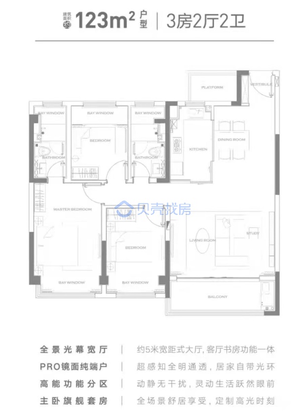 居室：3室2厅2卫 建面：123m²