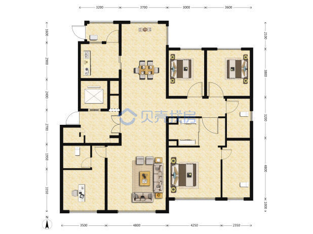 居室：4室2厅3卫 建面：210m²