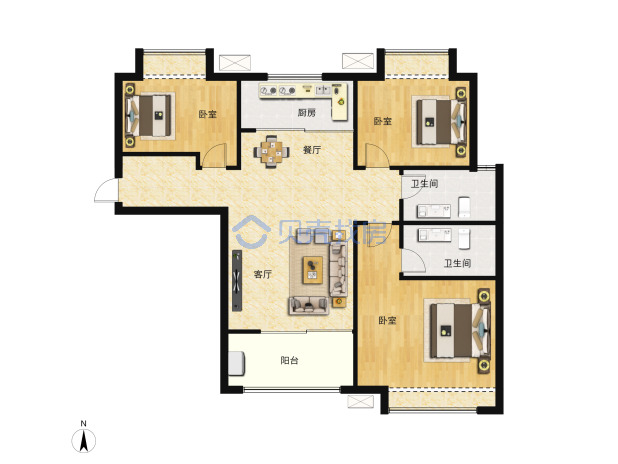 居室：3室2厅2卫 建面：120m²