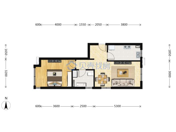 居室：1室2厅1卫 建面：63m²