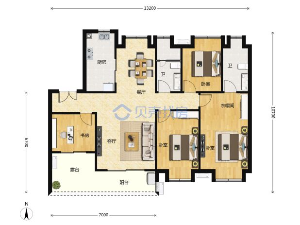 居室：4室2厅2卫 建面：117m²