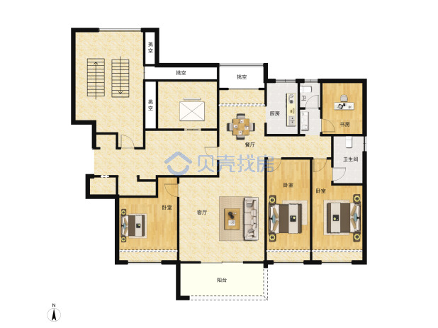 居室：4室2厅2卫 建面：130m²