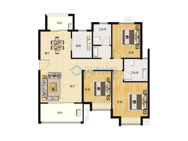 居室：3室2厅2卫 建面：118.51m²