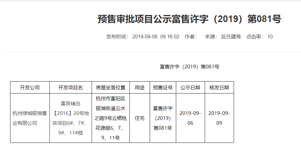 【杭州市绿城云栖桃花源楼盘】房价,户型,开盘时间详情 预售许可证