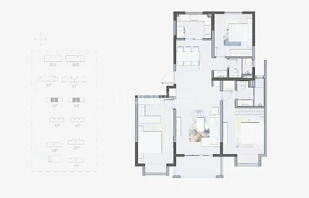 居室：3室2厅2卫 建面：126m²