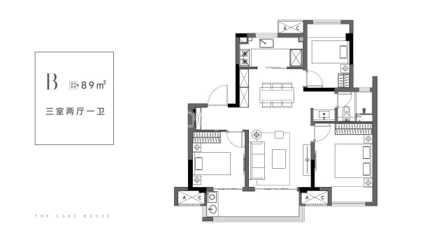 居室：3室2厅1卫 建面：89m²