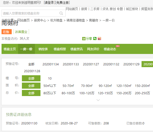 【杭州市南樾府楼盘】房价,户型,开盘时间详情 预售许可证