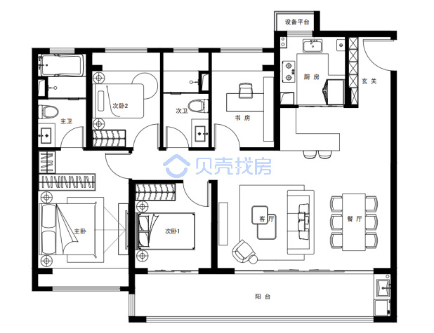 居室：4室2厅2卫 建面：135m²