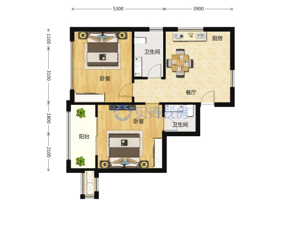 居室：2室0厅0卫 建面：76m²