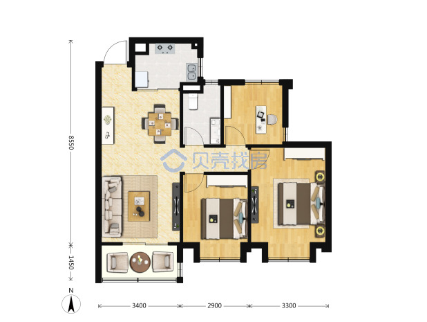 居室：3室2厅1卫 建面：89m²