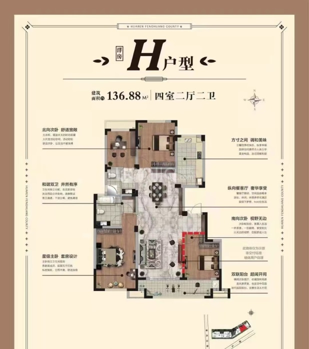 居室：4室2厅2卫 建面：136.88m²