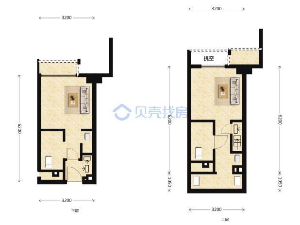 居室：2室2厅2卫 建面：27m²