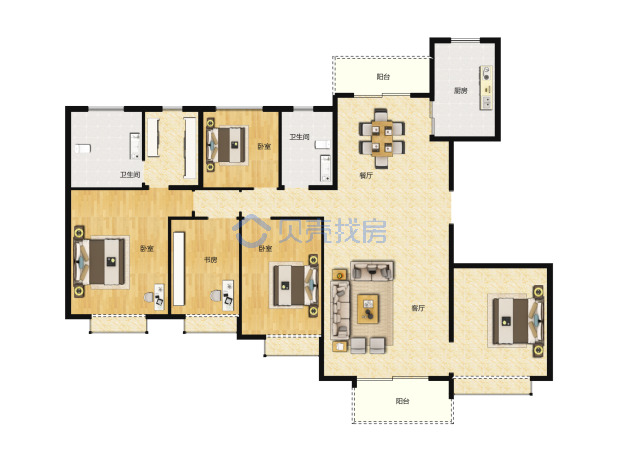 居室：5室2厅2卫 建面：165m²