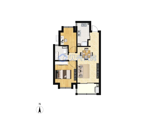 居室：2室2厅1卫 建面：70m²