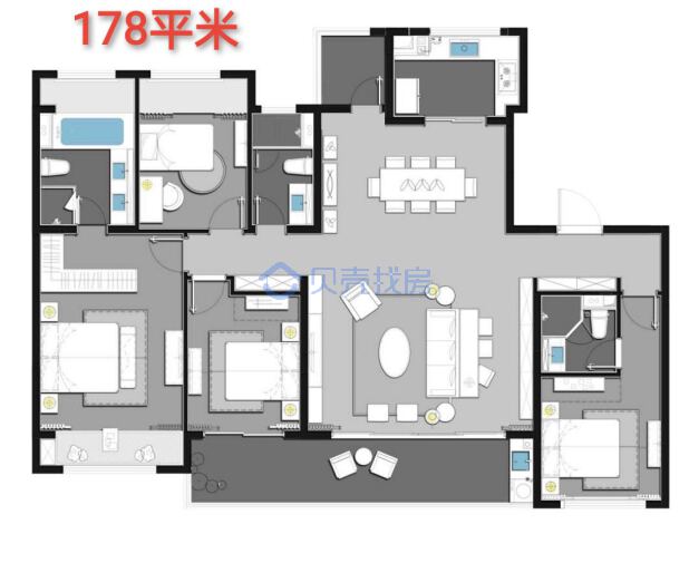 居室：4室2厅2卫 建面：178m²