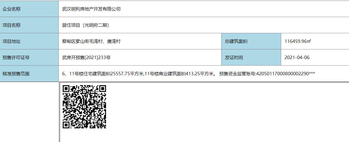 【武汉市光明府楼盘】房价,户型,开盘时间详情 预售许可证