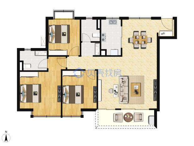 居室：3室2厅2卫 建面：132m²