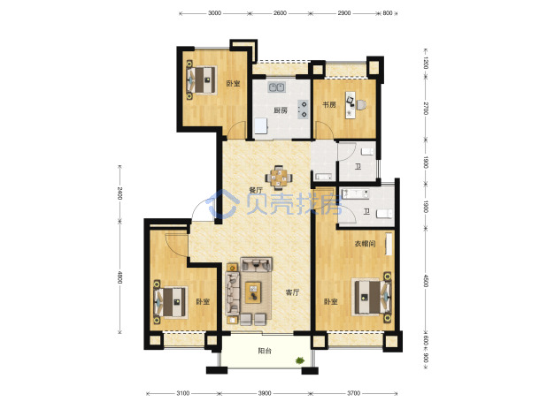 居室：4室2厅2卫 建面：127m²