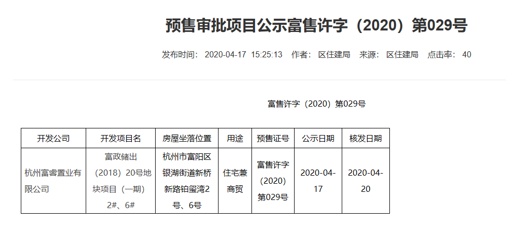 【杭州市碧桂园铂玺湾楼盘】房价,户型,开盘时间详情 预售许可证