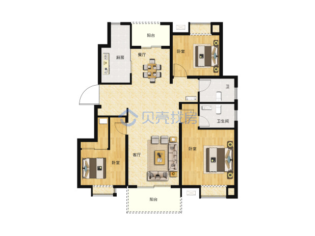 居室：3室2厅2卫 建面：126m²