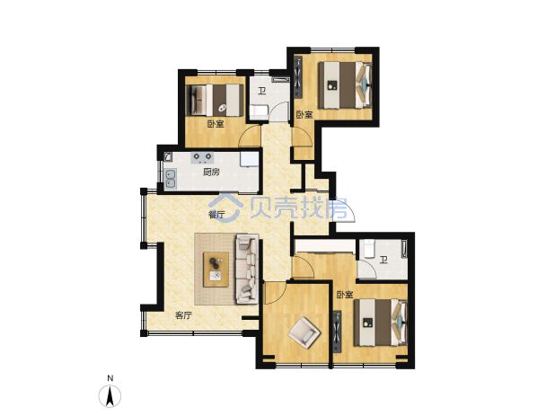 居室：4室2厅2卫 建面：145m²