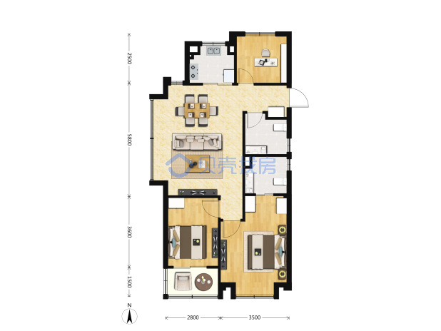 居室：3室2厅2卫 建面：98m²