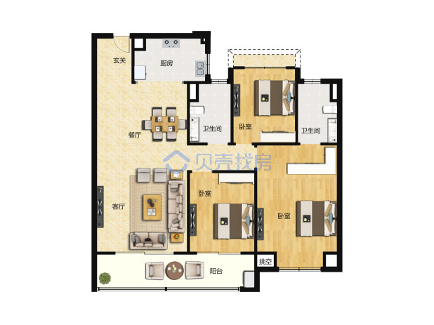 居室：3室2厅2卫 建面：116m²