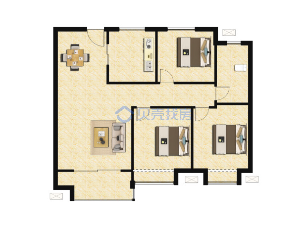 居室：3室2厅1卫 建面：87m²