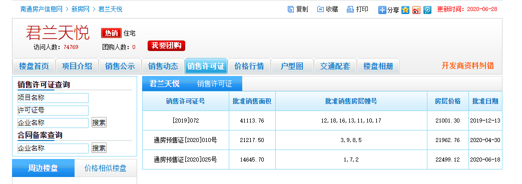 【南通市君兰天悦楼盘】房价,户型,开盘时间详情 预售许可证