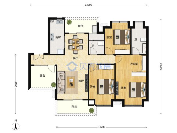 居室：3室2厅2卫 建面：106m²