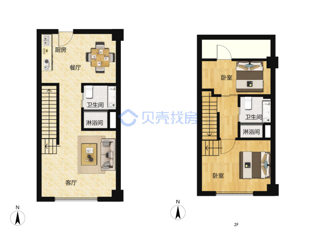 居室：2室2厅2卫 建面：38m²