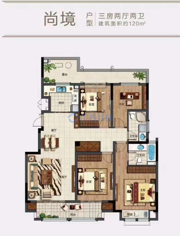 居室：3室2厅2卫 建面：120m²