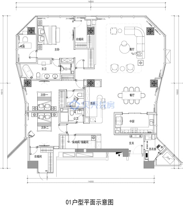 居室：3室2厅3卫 建面：270m²