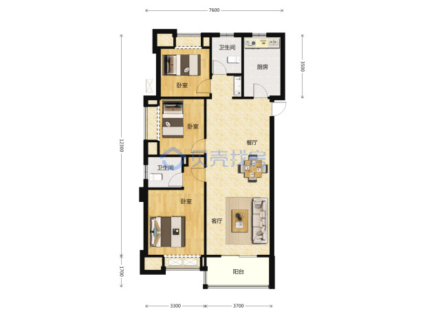 居室：3室2厅2卫 建面：118m²