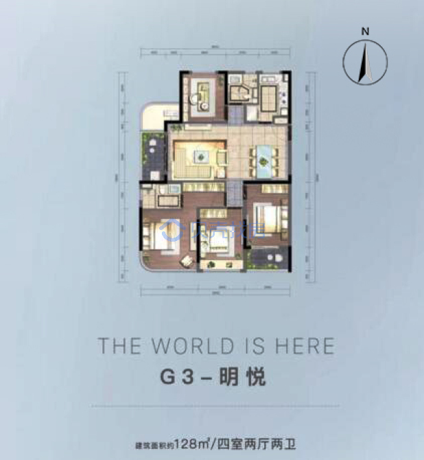 居室：4室2厅2卫 建面：128m²