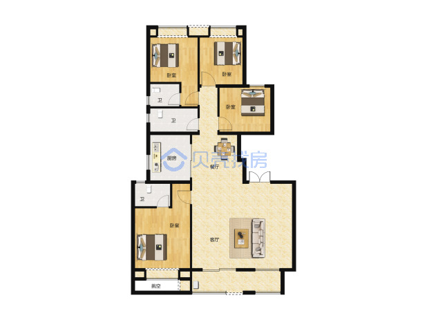 居室：4室2厅3卫 建面：158.45m²