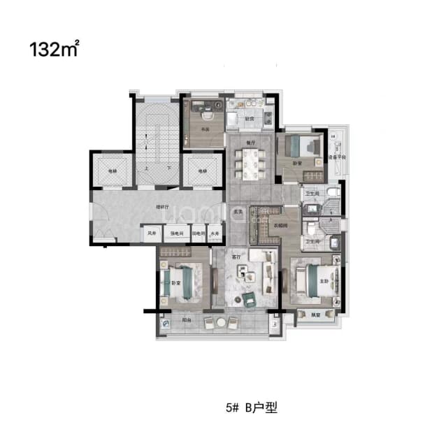 居室：4室2厅2卫 建面：132m²