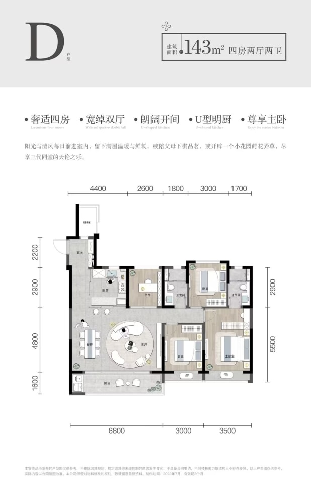 居室：4室2厅2卫 建面：143m²