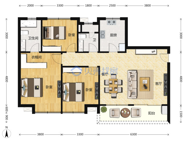 居室：3室2厅2卫 建面：127m²