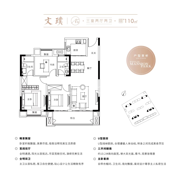 居室：3室2厅2卫 建面：110m²